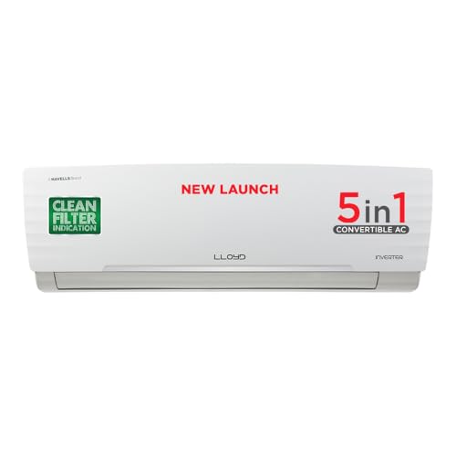 Lloyd 1.5 Ton 5 Star Inverter Split AC (5 in 1 Convertible, 100% Copper, Anti-Viral + PM 2.5 Filter, White with Chrome Deco Strip, GLS18I5FWBEV)