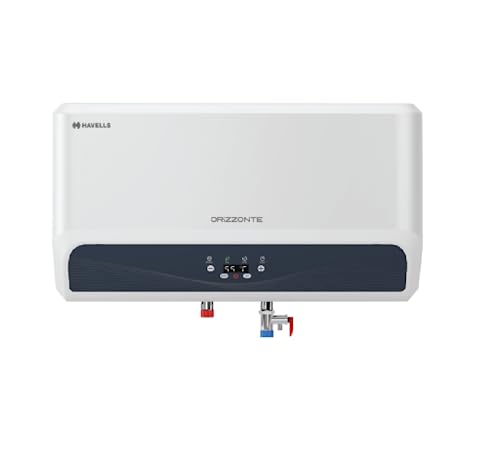 Havells Orizzonte 15 Litre Storage Water Heater | Glass Coated Tank, Digital Display, Remote Controlled | Warranty: 7 Year on Tank, Free Flexi Pipes, Free Installation, Free Shock Safe Plug | (White)