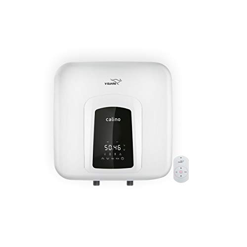 V-Guard Calino DG 25 Litre Storage 5 Star Water Heater with Remote Control & Digital Display; 100% ABS Body with IPX4 Rating; Free PAN India Installation and Free Inlet Outlet Connection Pipes; White