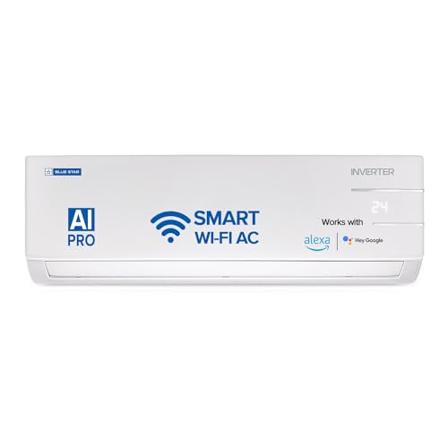 Blue Star 1.5 Ton 5 Star Smart Wi-Fi Inverter Split AC with (Copper, Convertible 5 in 1 Cooling, Dust Filter, Blue Fins, Self Diagnosis, 2024 Model, IC518YNURS, White)