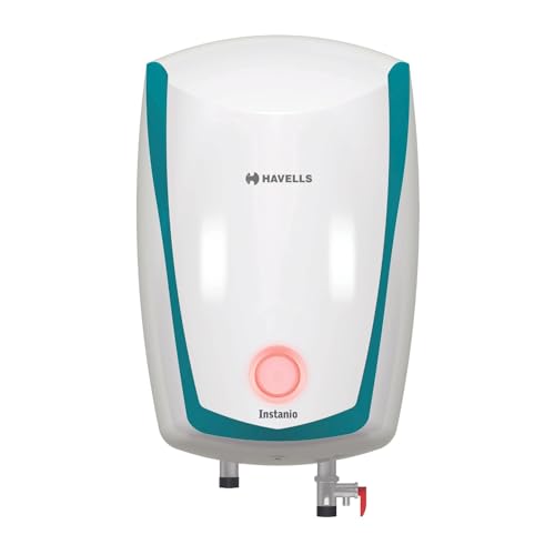 Havells Instanio 10 L Storage Water Heater, ABS Body, 2000 Watt, Free Installation, Warranty: 7 Year on Inner Container; 4 Year on Heating Element; 2 Year Compre (White Blue) 1 Count |wall mount