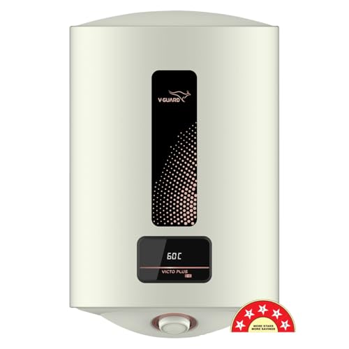 V-Guard Victo Plus DG Geyser 25 Litre Water Heater with Shock Prevention Module & Digital Display | 5 Star Rating | Vitreous Enamel Coating | Free PAN India Installation & Connection Pipes| White