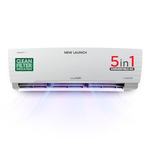 Lloyd 1.5 Ton 5 Star Inverter Split AC (5 in 1 Convertible, Anti Corrosion Coating, Copper, PM 2.5 Filter, 2024 Model, White with Chrome Deco Strip, GLS18I5FWBEW)