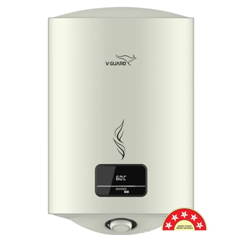 V-Guard Divino DG Geyser 15 Litre Water Heater for Home | Digital Display | 5 Star Rating | Vitreous Enamel Coating | Advanced 4 Layer Safety | Suitable for Hard Water & High-rise Building | White