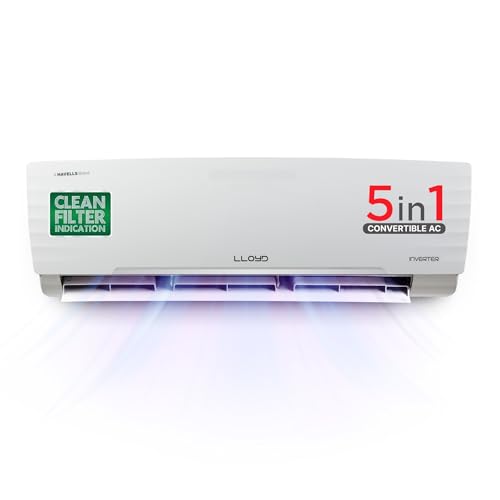 Lloyd 1.5 Ton 3 Star Inverter Split AC (5 in 1 Convertible, Copper, Anti-Viral + PM 2.5 Filter,White with Chrome Deco Strip, GLS18I3FWAGC)