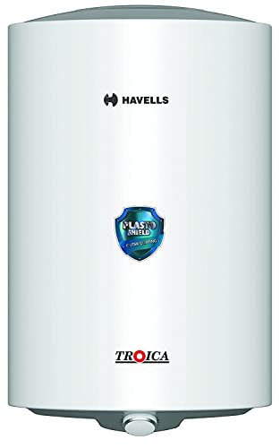 Havells Troica 15 Litre Storage Water Heater(Geyser)|Glass Coated Anti Rust Tank|Temperature Setting Knob|Warranty: 7 Year on Tank | Free Installation & Flexi Pipes | High Rise Compatible (White Grey)