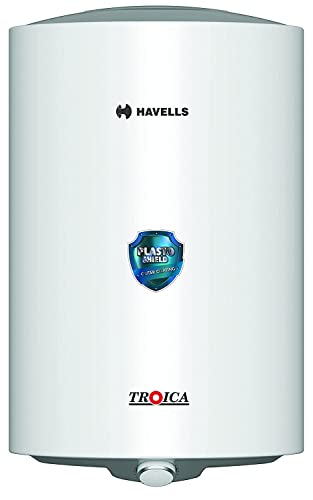 Havells Troica 10 Litre Storage Water Heater | Metal Body, Glass Coated Tank | Warranty: 7 Year on Tank, Free Flexi Pipes, Free Installation | (White Grey)