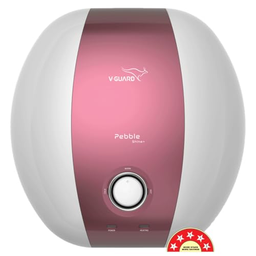 V-Guard Pebble Shine Plus 15 Litre Wall Mount Water Geyser With Safe Shock Module,Abs Body|Bee 5 Star Rating|Vitreous Enamel Tank Coating|Free PanIndiaInstallation&Connection Pipes|White-Grape Frost