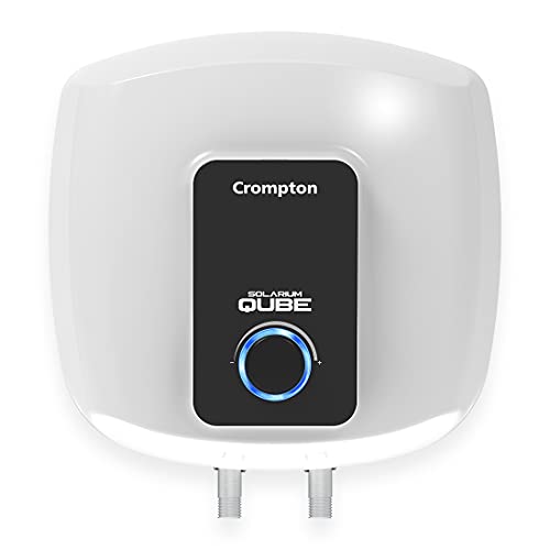 Crompton Solarium Qube 25-L 5 Star Rated Storage Water Heater (Geyser) with Free Installation and Connection Pipes (White and Black), Wall Mounting