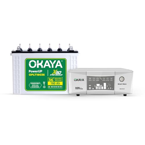 Okaya Inverter & Battery Combo (Smart Wave QSW 1175 12V UPS/Inverter, 925VA with Quasi Sine Wave Technology & PowerUP OPLT19036 160Ah/12V Battery) for Home, Office & Shops