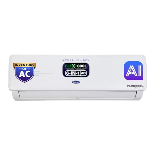 Carrier 1 Ton 3 Star AI Flexicool Inverter Split AC (Copper, Convertible 6-in-1 Cooling,Dual Filtration with HD & PM 2.5 Filter, Auto Cleanser, 2024 Model,ESTER NEO+ Exi, CAI12ER3R34F0,White)