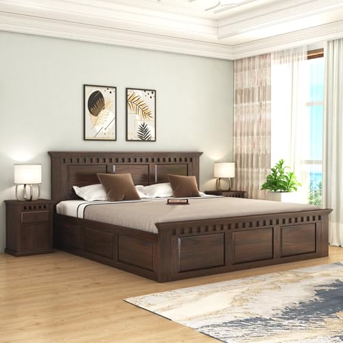 SONA ART & CRAFTS Kuber Solid Sheesham Wood King Size Bed with Storage Box | Wooden King Size Cot | Double Bed with Box for Home - Walnut (Assembly Included)