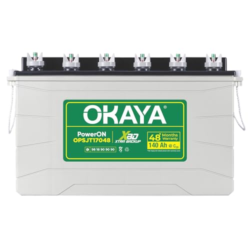 OKAYA PowerON OPSJT17048 140Ah Super Jumbo Tubular Advanced Battery for Home, Office & Shops | Robust & Compact Design | Extra Backup (XBD Technology) | 48 Months Total Warranty