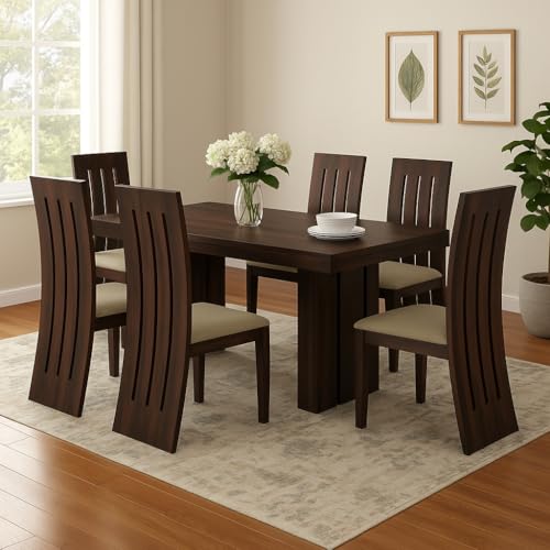 SONA ART & CRAFTS Solid Sheesham Wood 6 Seater Dining Table Set Dining Table with 6 Cushion Chairs Dinner Table Set for Dinning Room Home,Hotel and Office (Dark Walnut)
