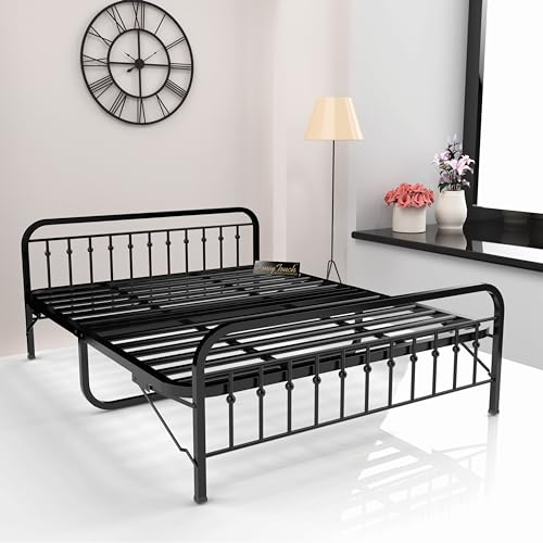 Honey Touch Metal Powder Coated King Size Bed | No Assembly Required (Without Mattress, King)