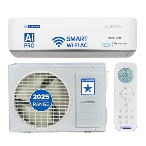 Blue Star 1.5 Ton 5 Star, 60 Months Warranty, Wi-Fi Smart Inverter Split AC (Copper, Convertible 5 in 1 Cooling, AI Pro, DigiQ Hepta Sensors, 4 Way Swing, IC518ZNURS, White)