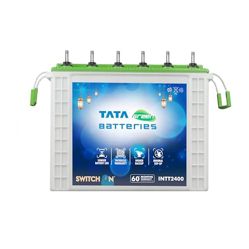 TATA Green Switch-On INTT2400 200AH Tall Tubular Inverter Battery with 60 Months Warranty for Home, Office & Shops