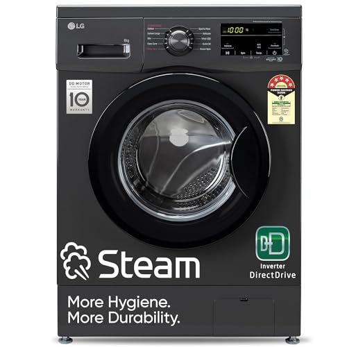 LG 8 Kg 5 Star Direct Drive Technology, Steam Wash, 6 Motion DD, Smart Diagnosis, Fully Automatic Front Load Washing Machine (FHM1408BDM, Allergy Care, In-Built Heater, Touch Panel, Middle Black)