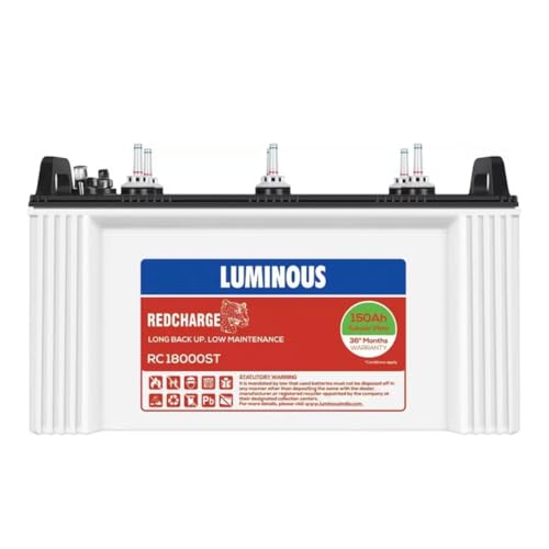 Luminous Red Charge RC 18000ST Battery for Home, Office & Shops | 150 Ah/12V Short Tubular | Easy Installation | Durable and Reliable Inverter Battery | Minimum Maintenance | 36 Months Warranty