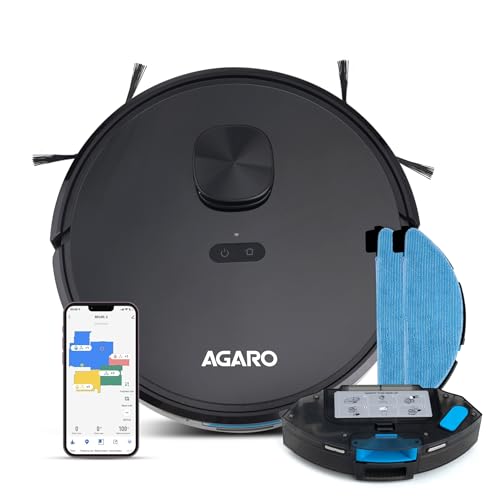 AGARO Alpha Robot Vacuum Cleaner, Brush, Dry Vacuum & Wet Mop, Automatic Cleaning, Upto 3200Pa Strong Suction, Rechargeable, App Control, Lidar Navigation, Editable Map to Clean, Hard Floor & Carpet