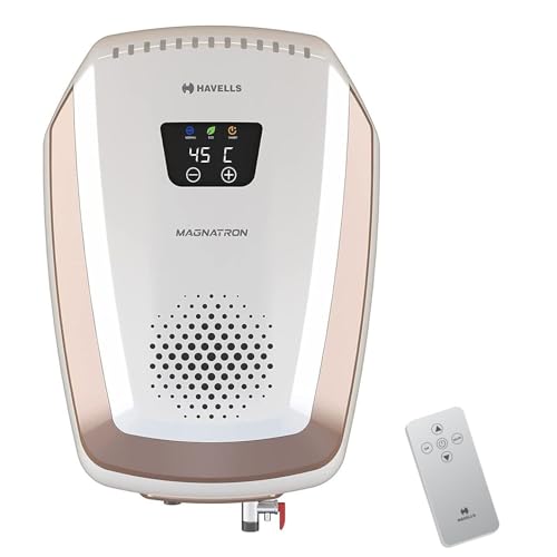 Havells Magnatron 15L India’s First Water Heater(Geyser) having NO HEATING ELEMENT |Minimal Scaling|Faster Heating|Electricity Saving|Shock Safe Plug |Wall Mounting (White Champagne Gold)