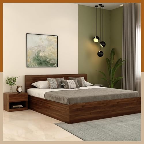 WoodenStreet™ Harper Wooden King Size Bed with Storage, Double Size Bed, Premium Engineered Wood, Columbian Walnut Finish, 1-Year Warranty