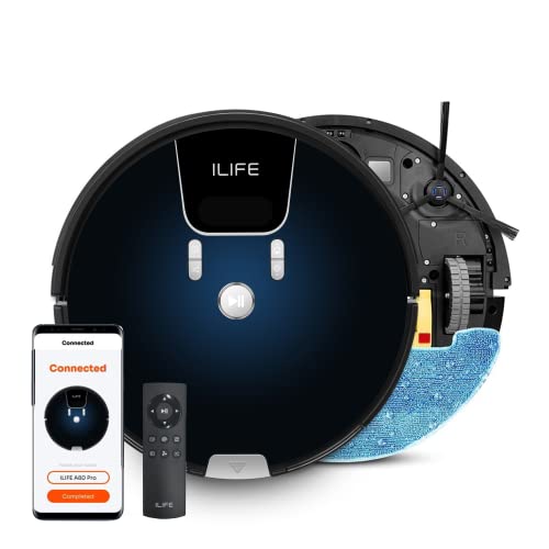 ILIFE A80 Pro Robotic Vacuum & Mop, Remote Control Easy Access for All Ages, App Control, Roller Brush, Large Water Tank, Best Suited for All Floors, Google Home, Alexa, Cleans 3000Sqft