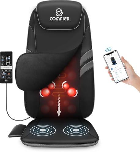 COMFIER Back Massager for Back Pain,APP Control, Shiatsu Massage Chair Pad,Electric Chair Massagers with Heat,Seat Cushion for Office,Home,Ideal Gifts for Mom,Dad,Him,Her (Black (app control))