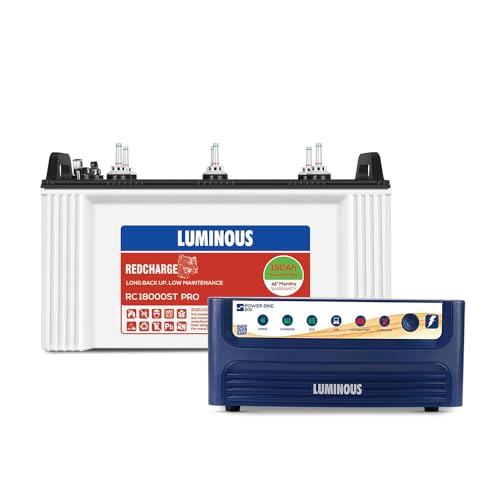 Luminous Inverter & Battery Combo for Home,Office & Shops|Power Sine 800 Pure Sine Wave 700VA/12V Inverter with RC18000ST PRO Short Tubular 150Ah Battery |Warranty: 24 month(Inverter)&36month(Battery)