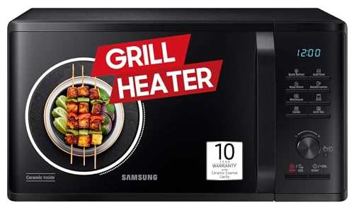 Samsung 23 L Grill Microwave Oven (MG23A3515AK/TL, Black, Various Auto Cook Programs, Keep Warm, Quick Defrost, LED Display, Ceramic Enamel Cavity, Wire Rack with 10 year warranty)