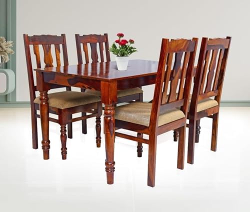 WOODY Furniture™ Dining Table 4 Seater with Chairs | 4 Seater Dining Set with Cushion Chair | Wooden Dining Set 4 Seater for Hotel Kitchen Restaurant | Modern Dining Room Set