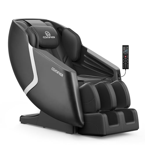 COMFIER Relaxing Massage Chair, Black | Full Body Massage, Zero Gravity, Bluetooth Speaker, 6 Auto Program, Air Compression, 4D Shiatsu Kneading, Heat, Foot Rolling