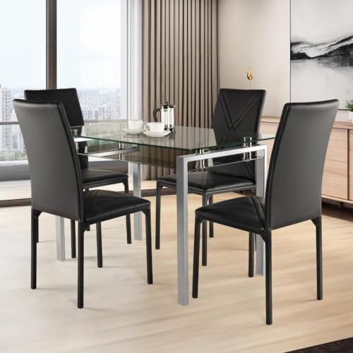 Wakefit Dining Table Set | 1 Year Warranty | Dining Table, Dining Table 4 Seater, Dinning Table, Glass Dining Table, Dining Table Glass Top, Dining Table 4 Seater Glass - Vanilla (Black)