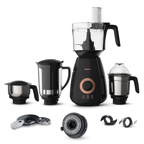 PHILIPS Mixer Grinder + Food Processor, 3-in-1 750 Watt (Mixer Grinder for home + Juicer + Food Processor) 4 Jar, (HL7707/01)