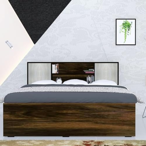 FURNY Vivian King Size Bed with Headboard Storage & Box Storage (Engineereed Wood Brown)