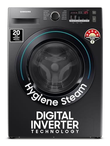 Samsung 9 kg, 5 Star, Hygiene Steam with Inbuilt Heater, Digital Inverter, Fully-Automatic Front Load Washing Machine (WW90T4040CB1TL, Black)