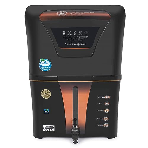 AQUA D PURE Copper + Alkaline RO Water Purifier 12L RO+UV+UF Copper+Bio-Alkaline +TDS Control+UVPurified Water with Goodness of Copper and Alkaline Copper RO Water Purifier, Black By Remino