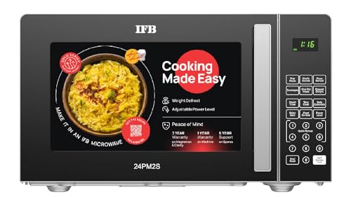 IFB 24L Solo Microwave Oven (24PM2S, Multi Stage Cooking with 69 Indian & Continental Auto Cook Menus, Child-lock Protection, Deodorize function, Delay Start & Power Save, Silver)