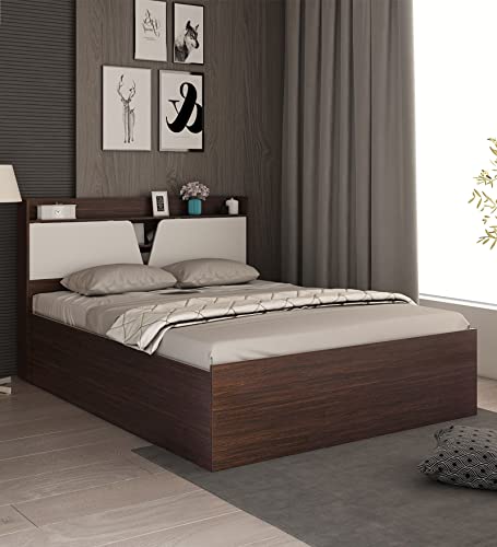 FURNY Crownia King Size Engineered Wood Bed in Choco Walnut Finish with Box Storage