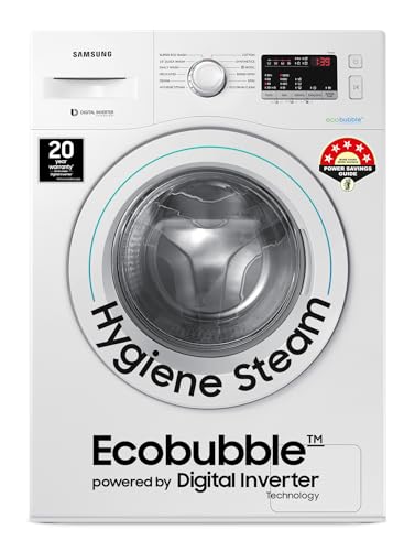 Samsung 6.5 kg, 5 star, Eco Bubble Technology, Digital Inverter Motor, Fully-Automatic Front Load Washing Machine (WW65R20EKMW/TL, Hygiene Steam, WHITE, Awarded as Washing Machine Brand of the year)
