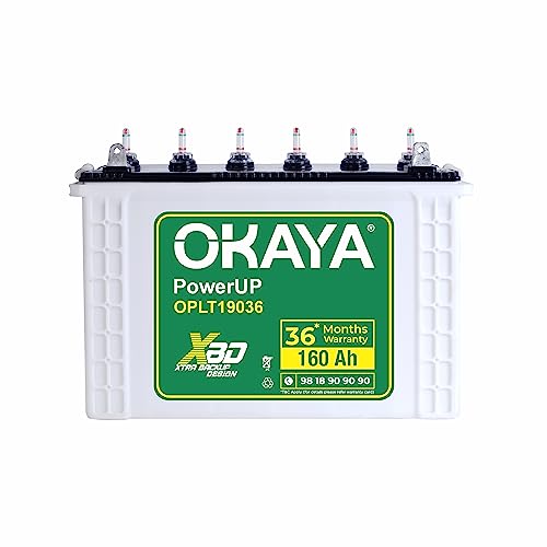 OKAYA PowerUP OPLT19036 160Ah Long Tubular Inverter Battery for Home, Office & Shops with Certified Extra Backup | Spillage Free & Low Maintenance Design | 36 Months Warranty