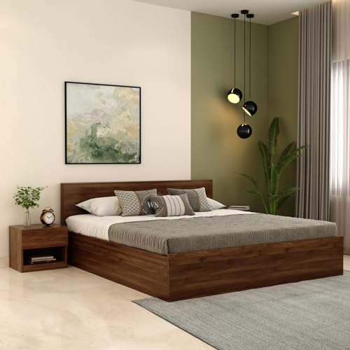 Wooden Street Harper Bed | Premium Engineered Wood King Size Bed with Box Storage, (208.3 L x 188 W x 81.3 H CM) | Strong & Durable Modern Double Beds - Columbian Walnut Finish with 1 Year Warranty.
