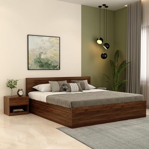 WoodenStreet™ Harper Wooden Double Size, King Size Bed With Storage And 1 Year Warranty, Premium Engineered Wood, Columbian Walnut Finish