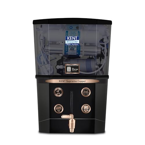 KENT Supreme Copper RO Water Purifier | INR 1000 Off on Exchange | 4 Years Free Service | ISI Marked | Multiple Purification Process | RO + UV + UF + Copper + TDS Control + UV LED Tank |8L Tank |Black