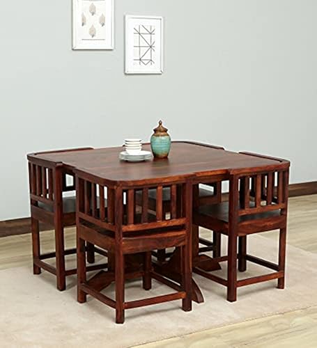 COMBAT FURNITURE Sheesham Wood 4 Seater Dining Table with Chair for Living Room Home Solid Wood Dining Room Furniture Set (Honey Oak Finish)