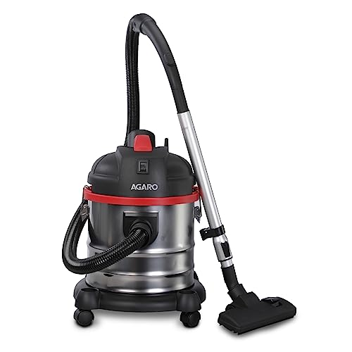 AGARO Ace Wet & Dry Vacuum Cleaner, 1600 Watts, 21.5 kPa Suction Power, 21 litres Tank Capacity, for Home Use, Blower Function, Washable 3L Dust Bag, Stainless Steel Body (Black/Red/Steel)