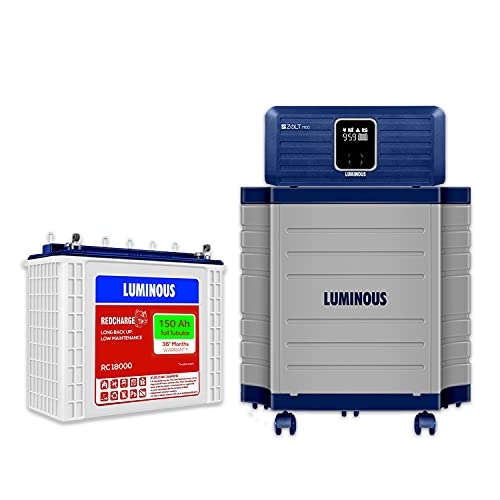 Luminous Inverter & Battery Combo with Trolley for Home, Office & Shops (Zolt 1100 Sine Wave Inverter, RC 18000 150 Ah Tall Tubular Battery)