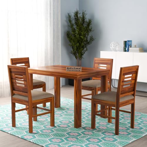 Adichwal Furniture Solid Sheesham Wood 4 Seater Dining Set Dining Table Set with Cushioned Chairs for Dining Room | Living Room | Home & Office | Hotels Restaurant (4 Seater, Honey E)