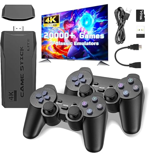 RUG Wireless Console Retro Video Game for TV- 4K Ultra HD |Video Game | Gaming Console| Retro Game Stick |Built-in 21000 +TV Game with Games & 64Gb,Retro Game Console, Plug & Play Video TV Game 4K Ultra Games| 9 Emulators|Dual-Player Setup|2.4G Wireless Game Stick for all age Group easy to use roller BLACK.