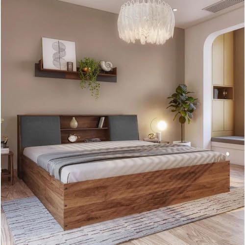 Wakefit Bed | King (78 X 72) Engineered Wood Bed, Upholstered, with Storage, 1 Year Warranty | - Orion - Columbian Walnut_Omega Grey